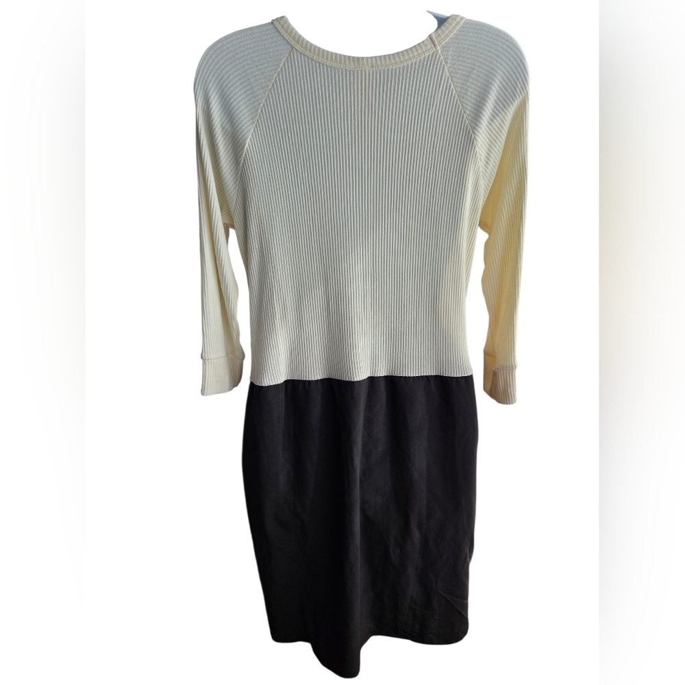 Amadi Anthropologie Cream Black Colorblock Knit Midi Dress Size M SOFT - Picture 3 of 4